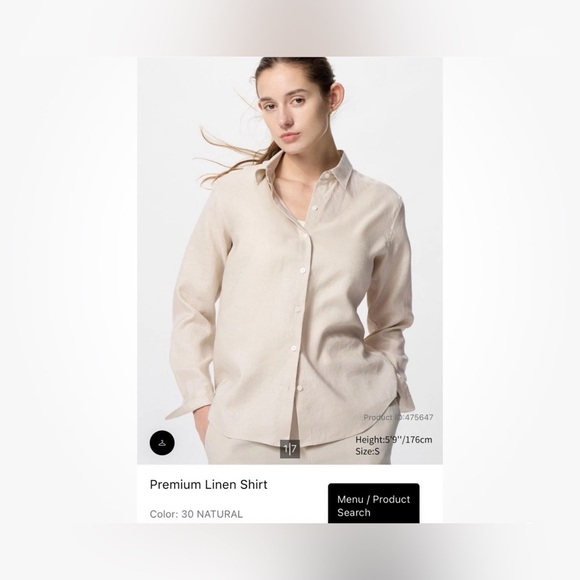 Uniqlo 100% Premium Linen Women’s Button Down Shirt Size S Natural Beige Staple - Picture 4 of 9